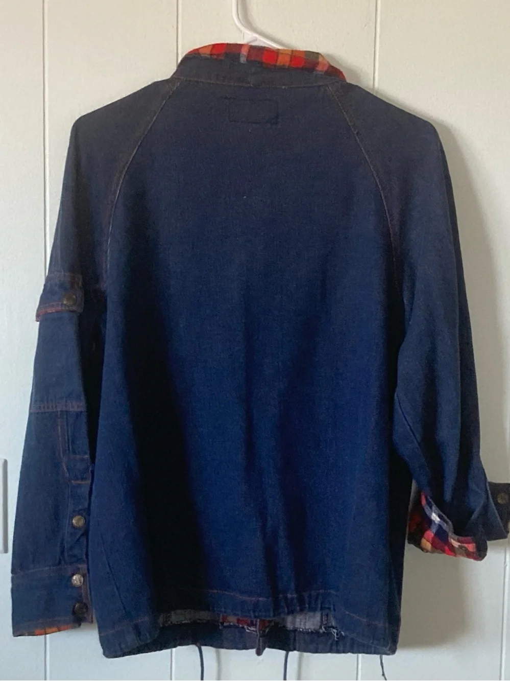 VALLEY CO SZ L Women's Denim Jacket with Red Plaid Collar 100% cotton VINTAGE